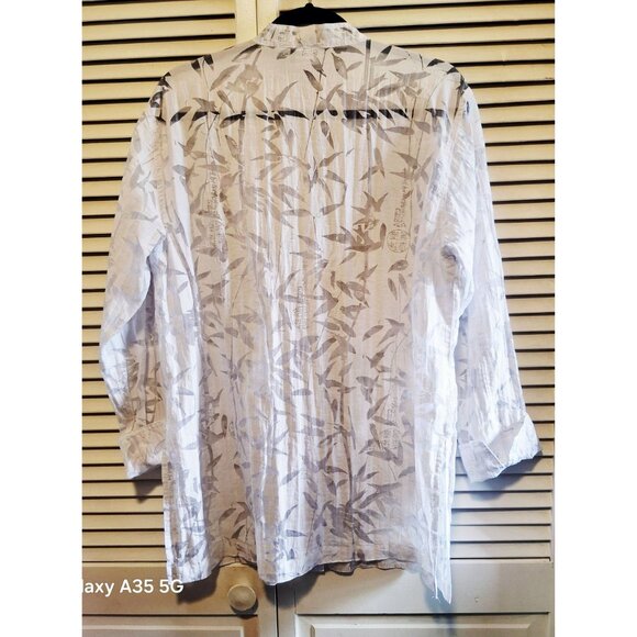 Chicos Sheer White Button-Down Blouse With Bamboo Print & 3/4 Sleeves Size 1 Ray - Picture 7 of 8